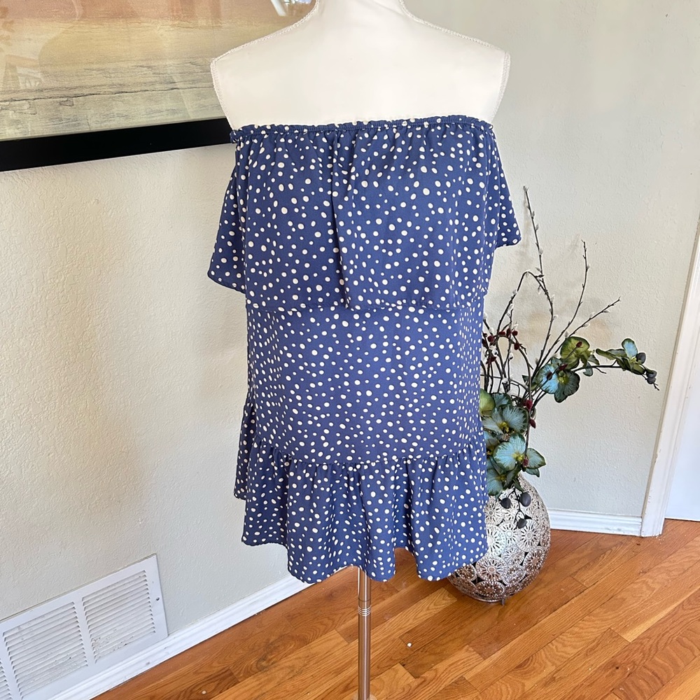 Audrey 3+1 Blue w White Polka Dot Sleeveless Mini Dress in Women’s Small